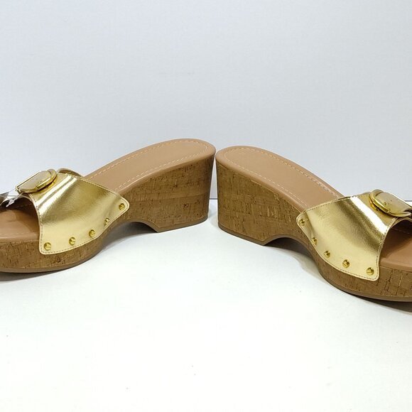 Time and Tru Gold Buckle Cork Wedge Platform Memory Foam Sandals Size 10 NWT - Picture 3 of 11